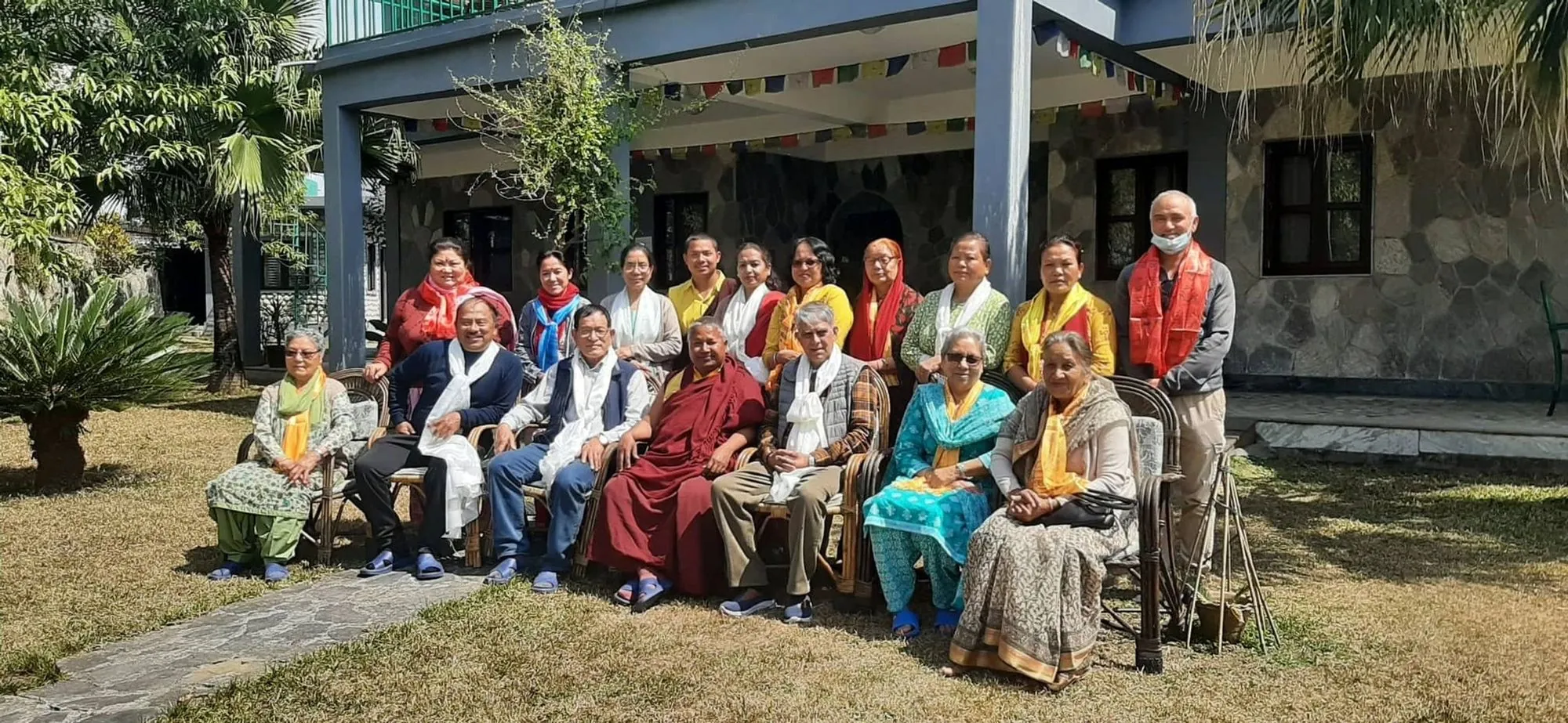 The Shraddha Sadan team with respected Jagat Prakash Guru and other visitors, in the garden