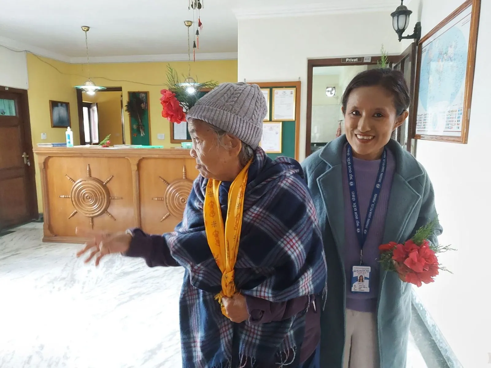 A resident being welcomed